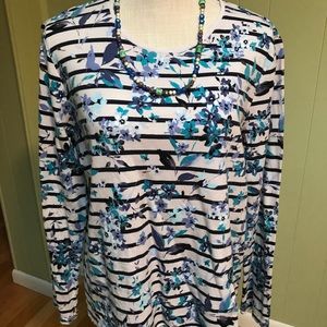 Croft&Barrow lady’s top. Strips & flowers. Beautiful colors. Long sleeve. Size L